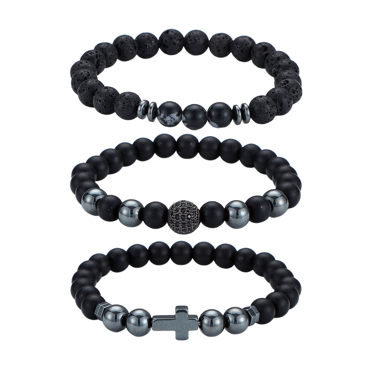 Men's Black Beaded Bracelet Featuring Elegant Beading Craftsmanship