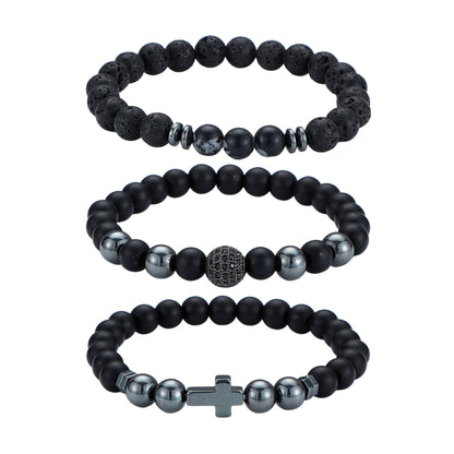 Men's Black Beaded Bracelet Featuring Elegant Beading Craftsmanship