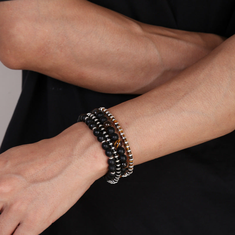 Men's Bracelets In Black And Green Tiger Eye, Stylish Jewelry Accessory