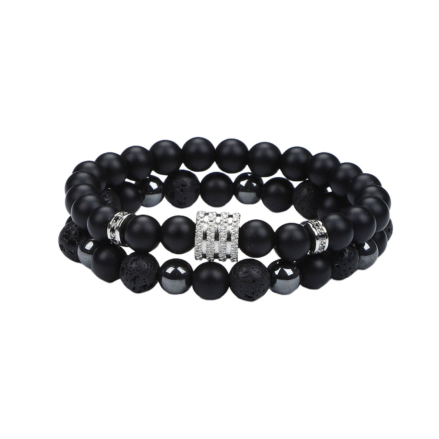 Natural Stone Skull Bracelet For Men In Black, 1 Set