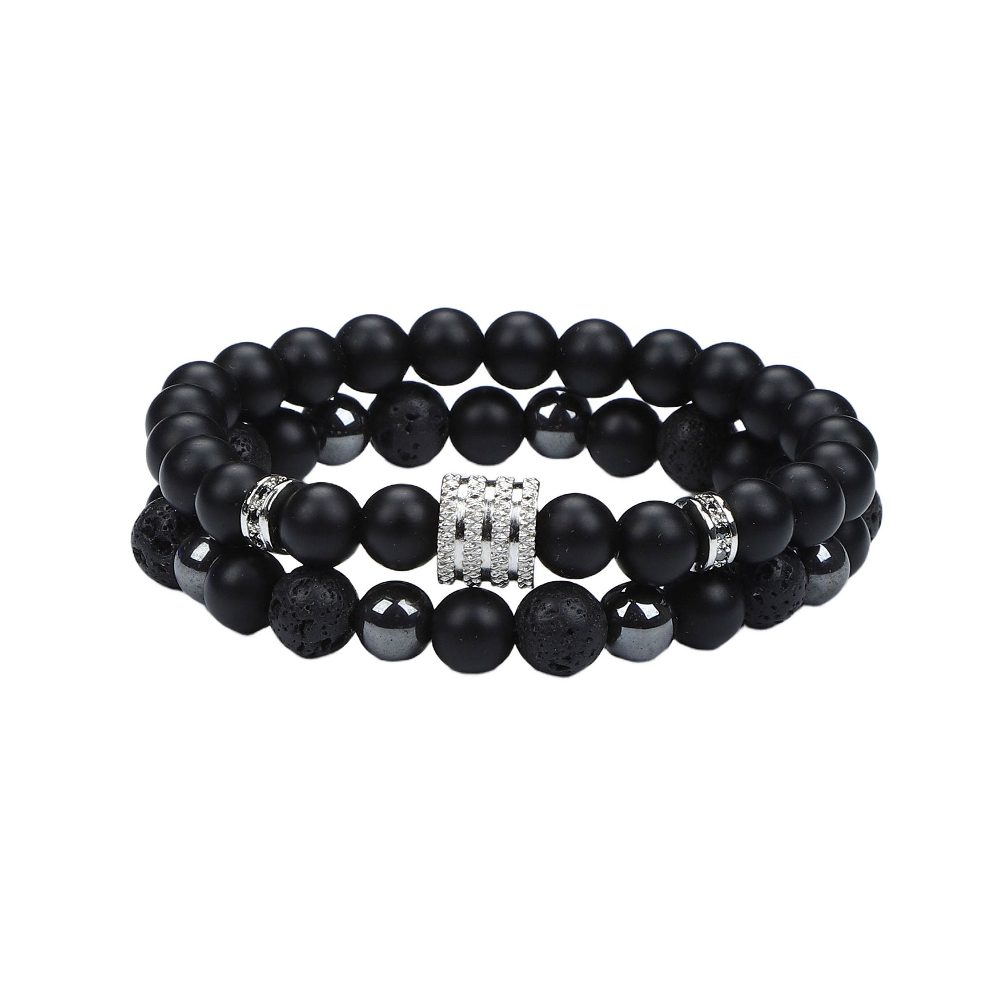 Natural Stone Skull Bracelet For Men In Black, 1 Set