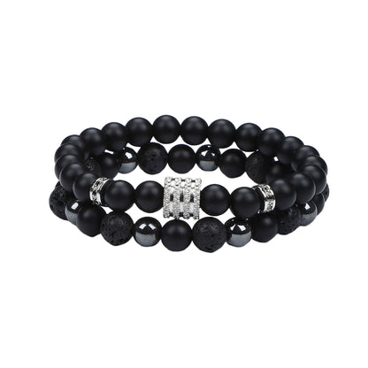 Natural Stone Skull Bracelet For Men In Black, 1 Set