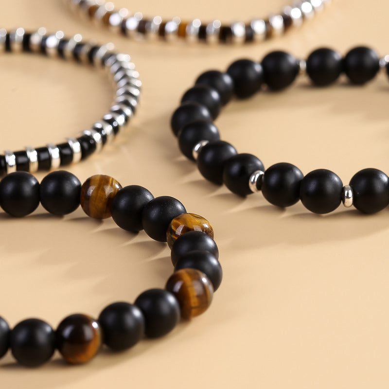 Men's Bracelets In Black And Green Tiger Eye, Stylish Jewelry Accessory