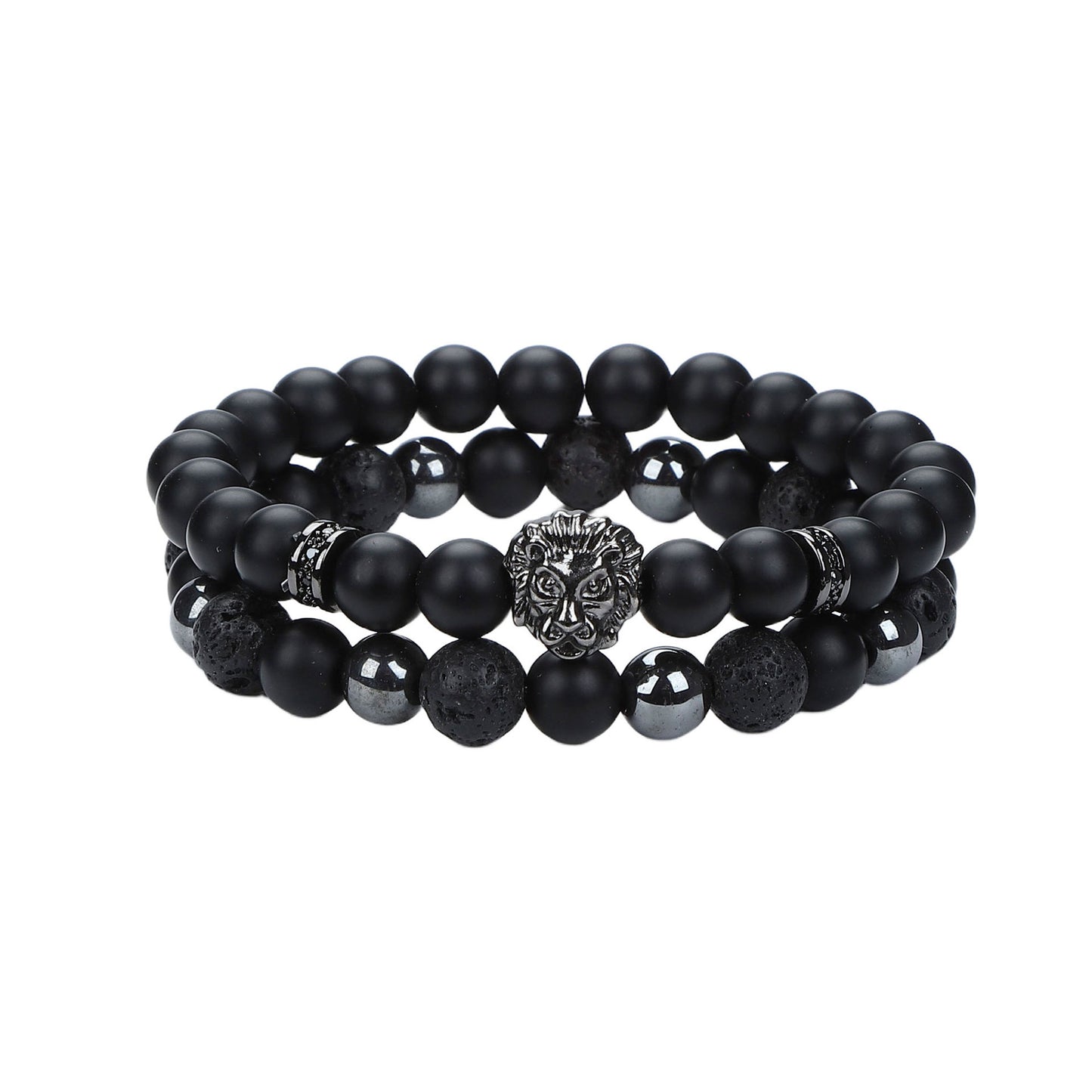 Natural Stone Skull Bracelet For Men In Black, 1 Set