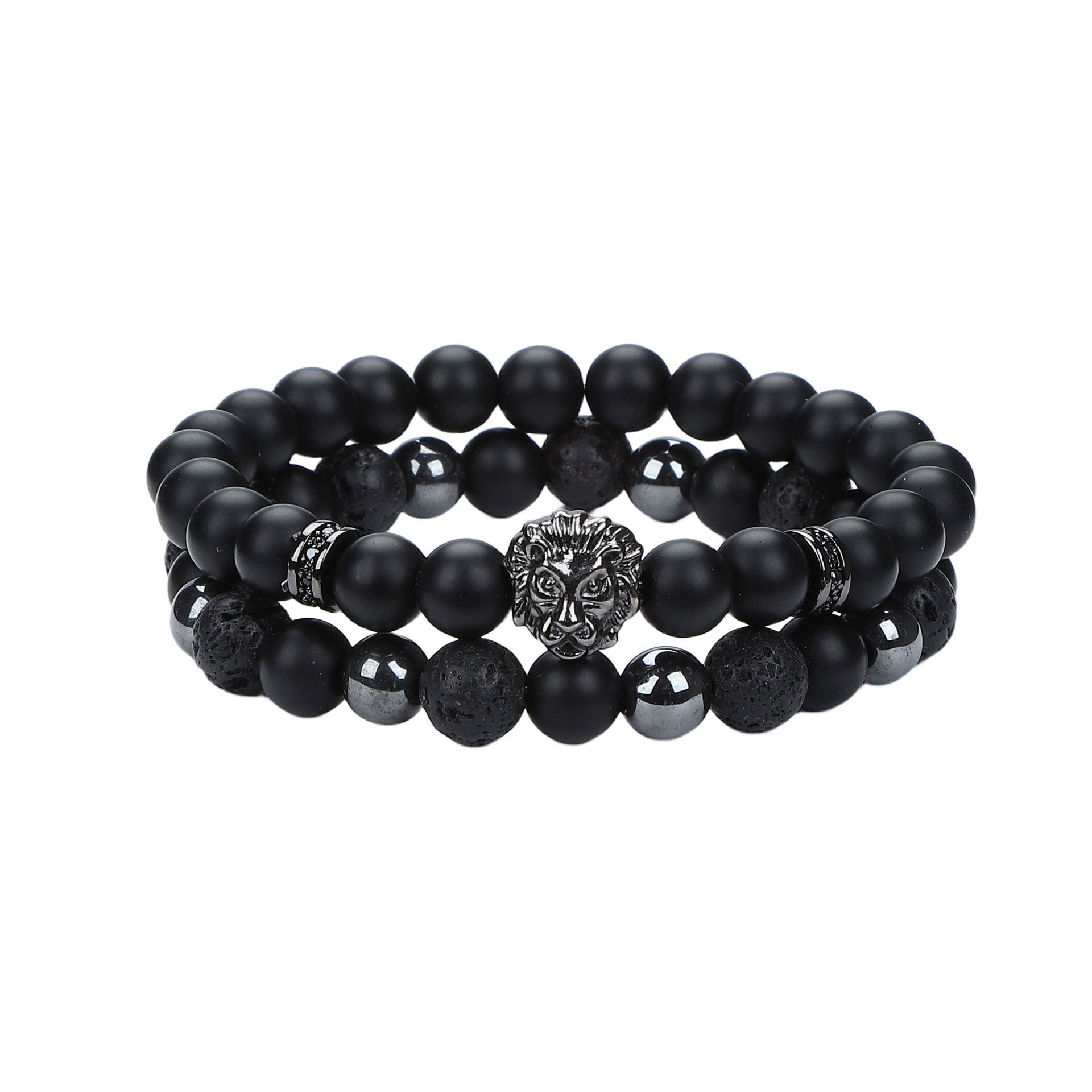 Natural Stone Skull Bracelet For Men In Black, 1 Set