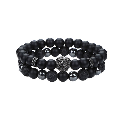 Natural Stone Skull Bracelet For Men In Black, 1 Set