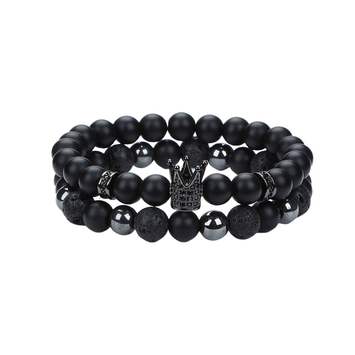 Natural Stone Skull Bracelet For Men In Black, 1 Set