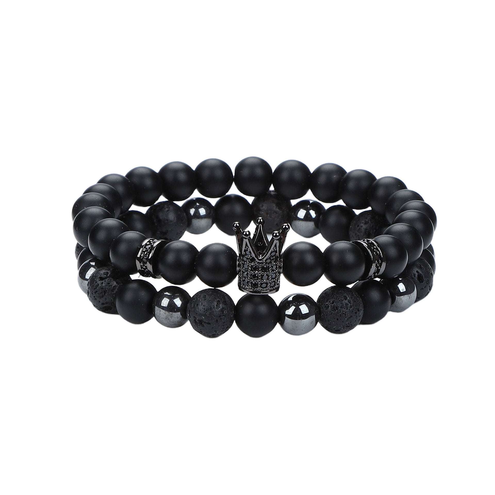 Natural Stone Skull Bracelet For Men In Black, 1 Set