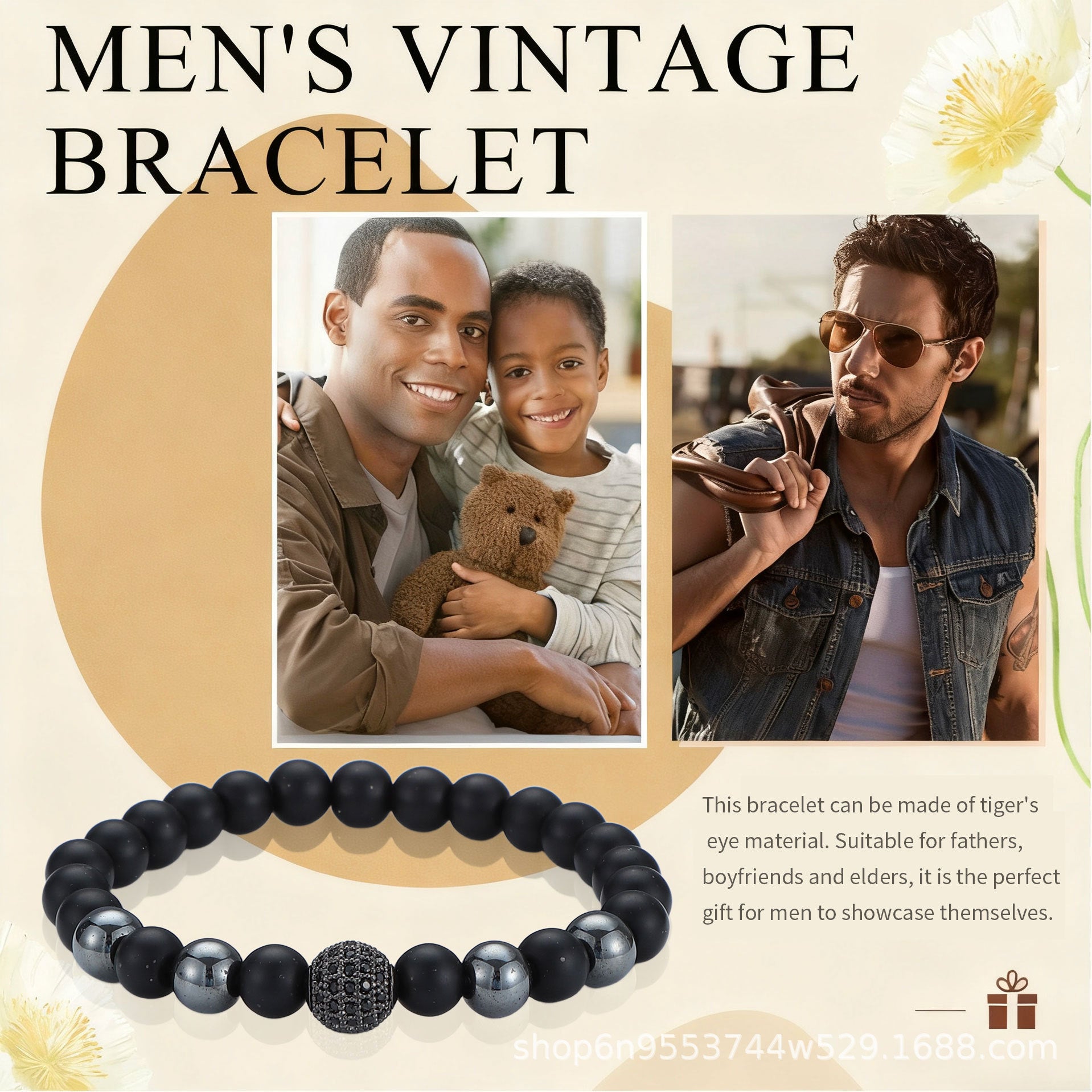 Men's Black Beaded Bracelet Featuring Elegant Beading Craftsmanship