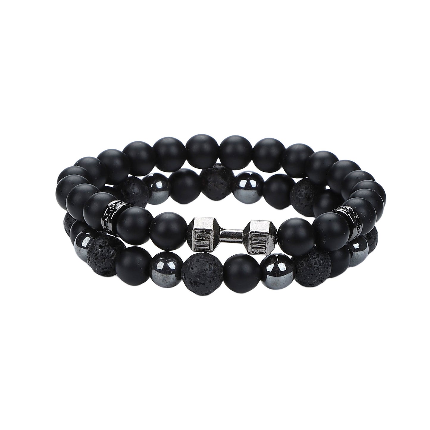 Natural Stone Skull Bracelet For Men In Black, 1 Set