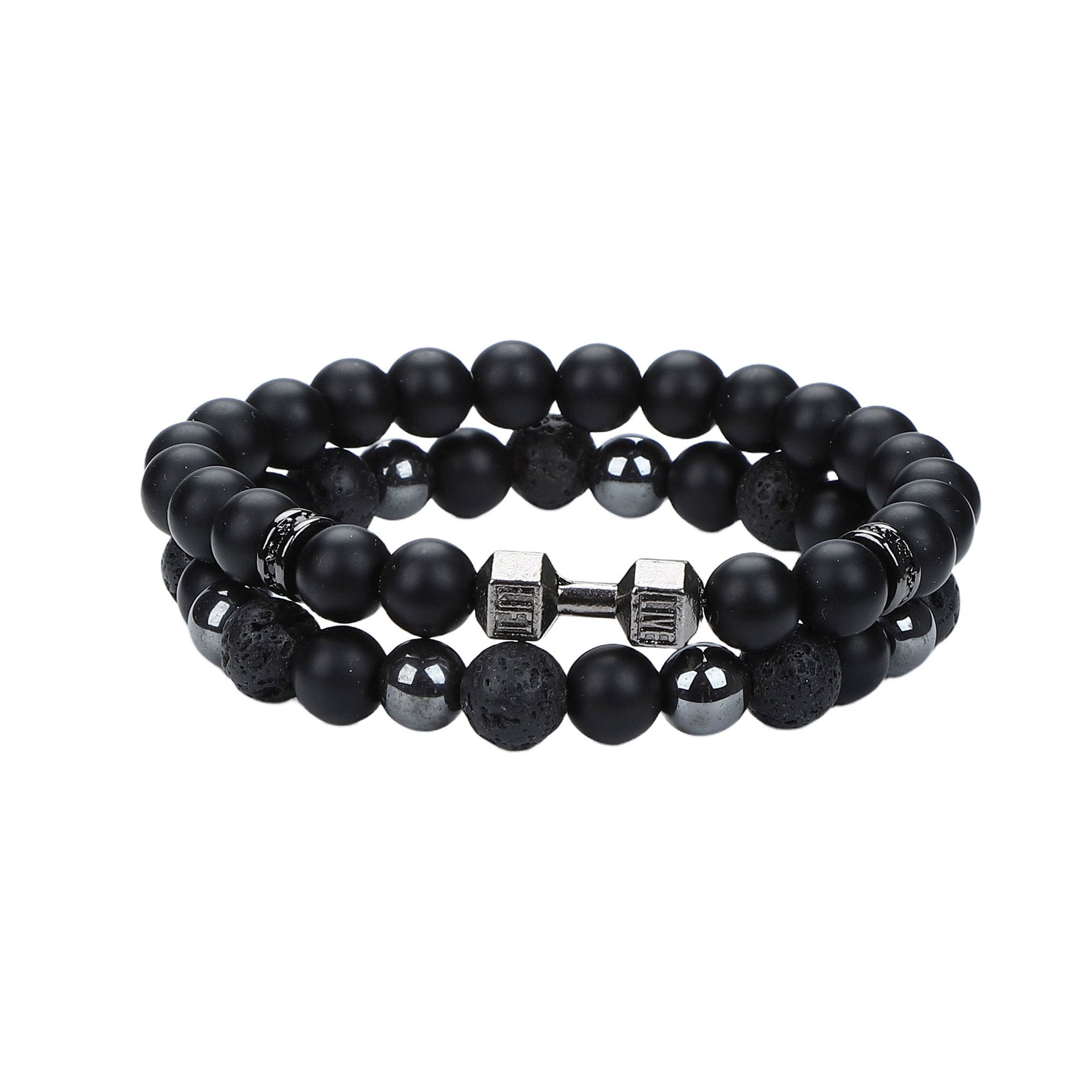 Natural Stone Skull Bracelet For Men In Black, 1 Set