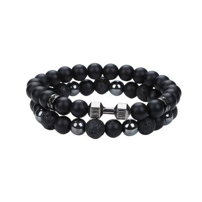 Natural Stone Skull Bracelet For Men In Black, 1 Set