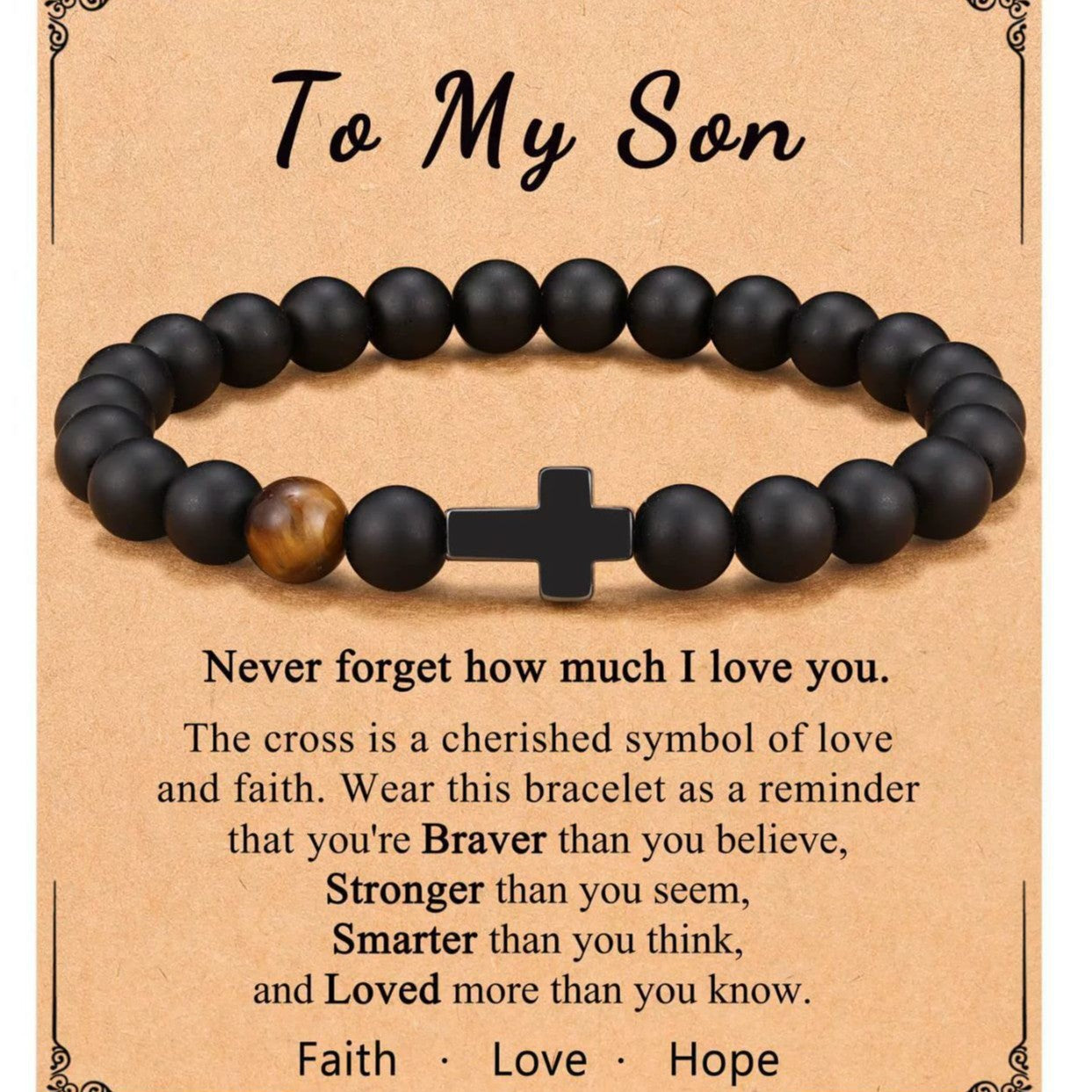 Men's Cross Bracelet In Black Tiger Eye Featuring Elegant Design