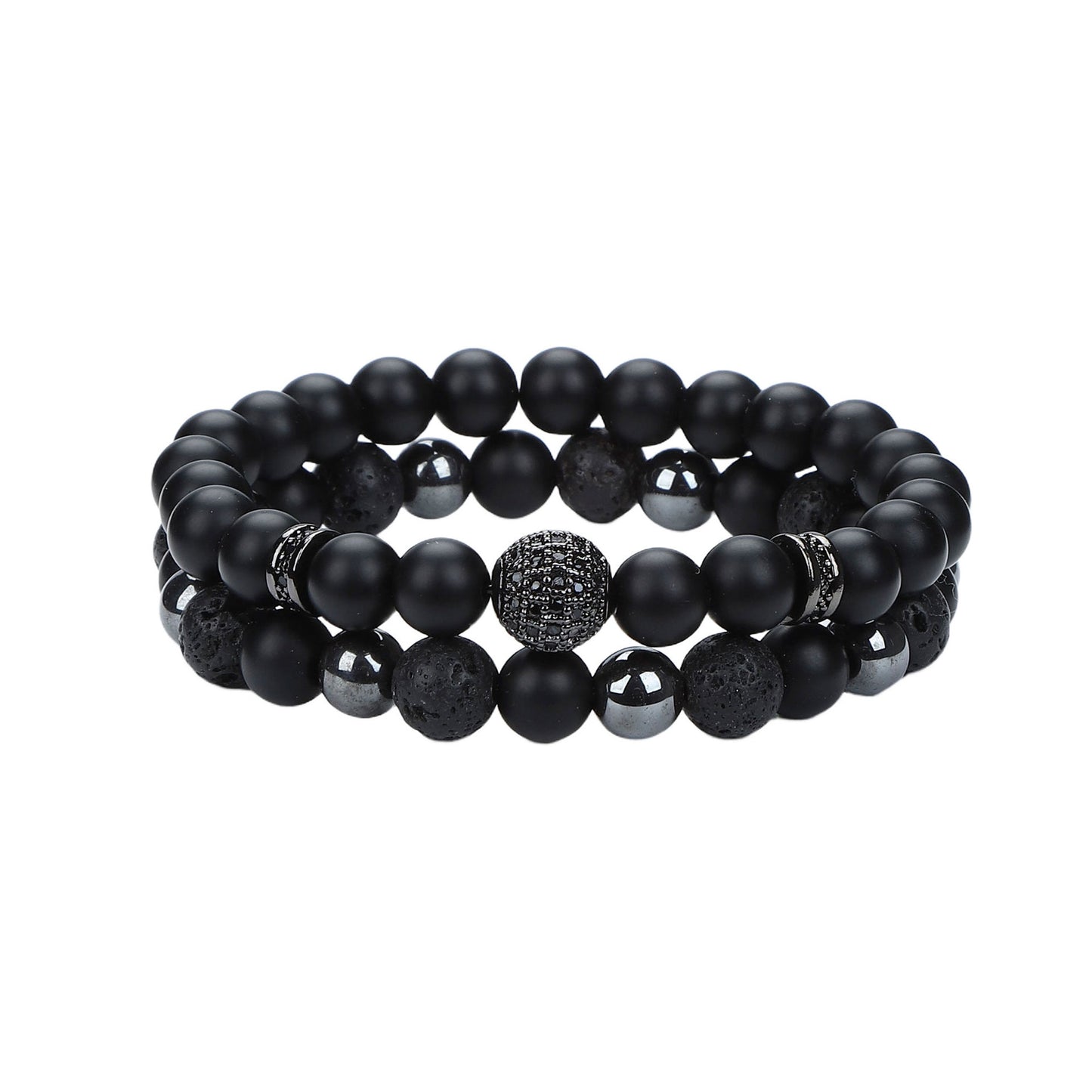 Natural Stone Skull Bracelet For Men In Black, 1 Set