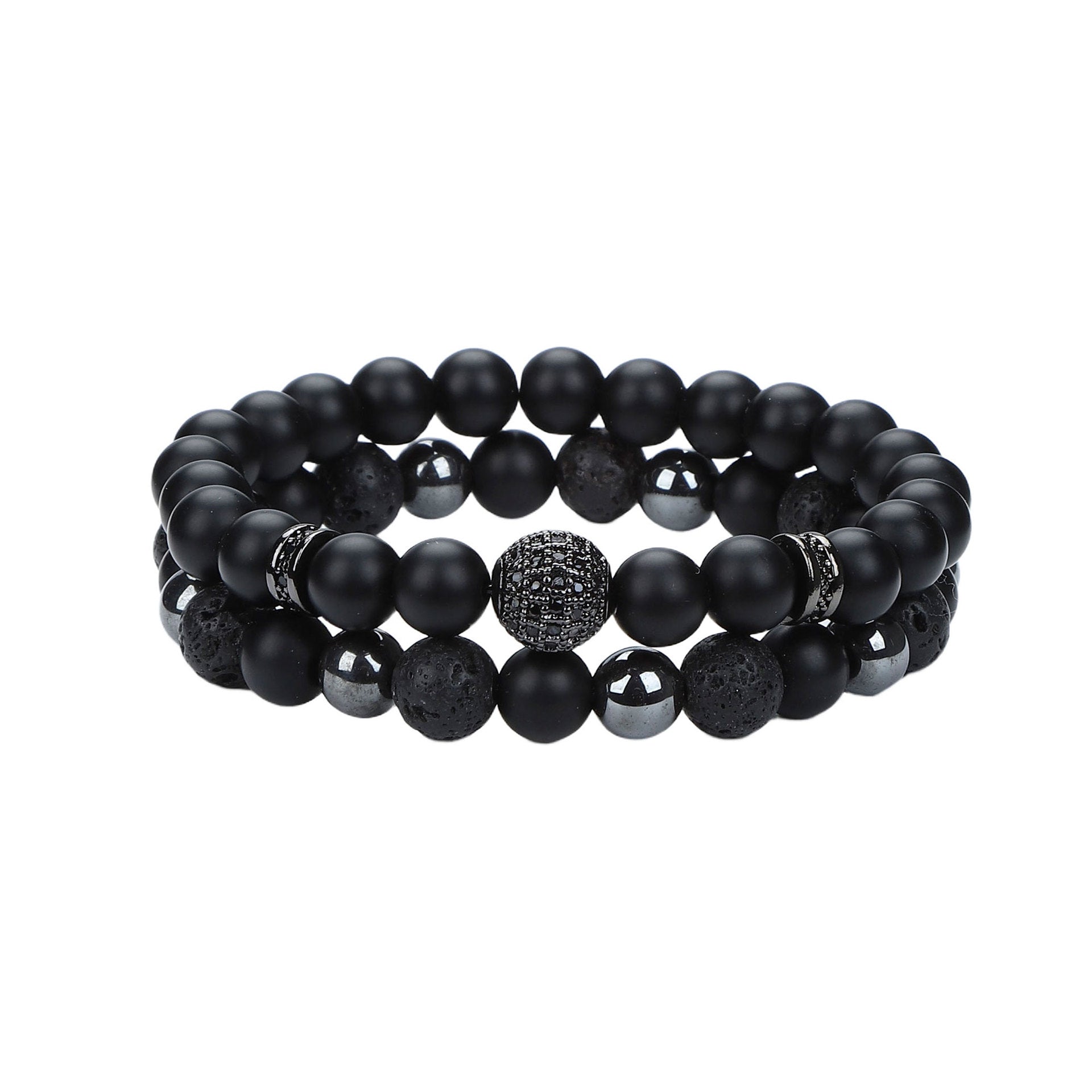 Natural Stone Skull Bracelet For Men In Black, 1 Set