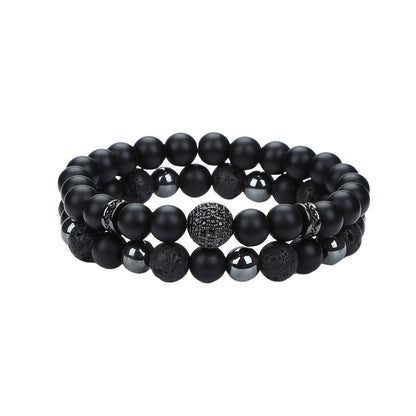 Natural Stone Skull Bracelet For Men In Black, 1 Set