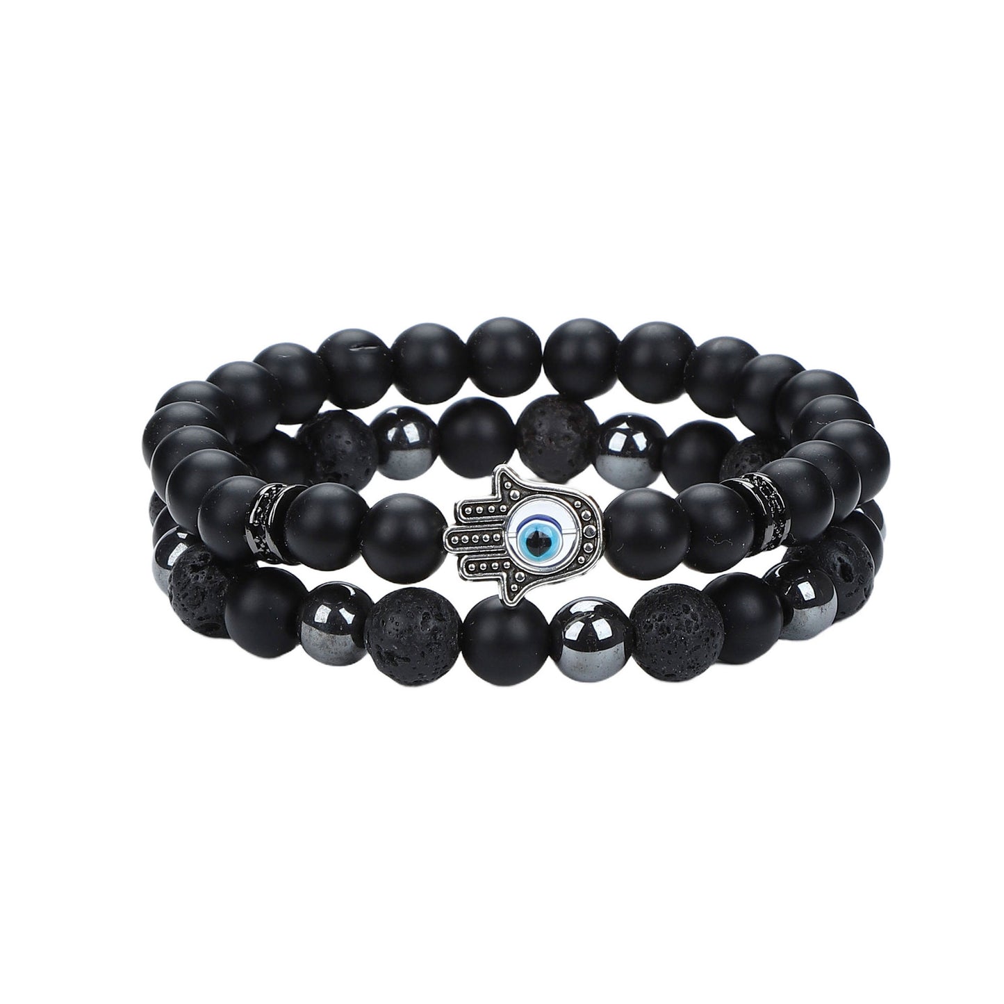 Natural Stone Skull Bracelet For Men In Black, 1 Set