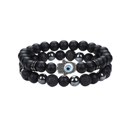Natural Stone Skull Bracelet For Men In Black, 1 Set