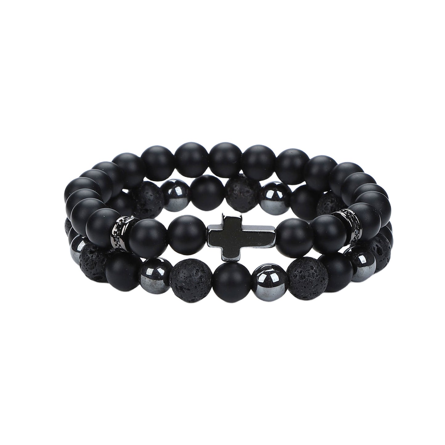 Natural Stone Skull Bracelet For Men In Black, 1 Set