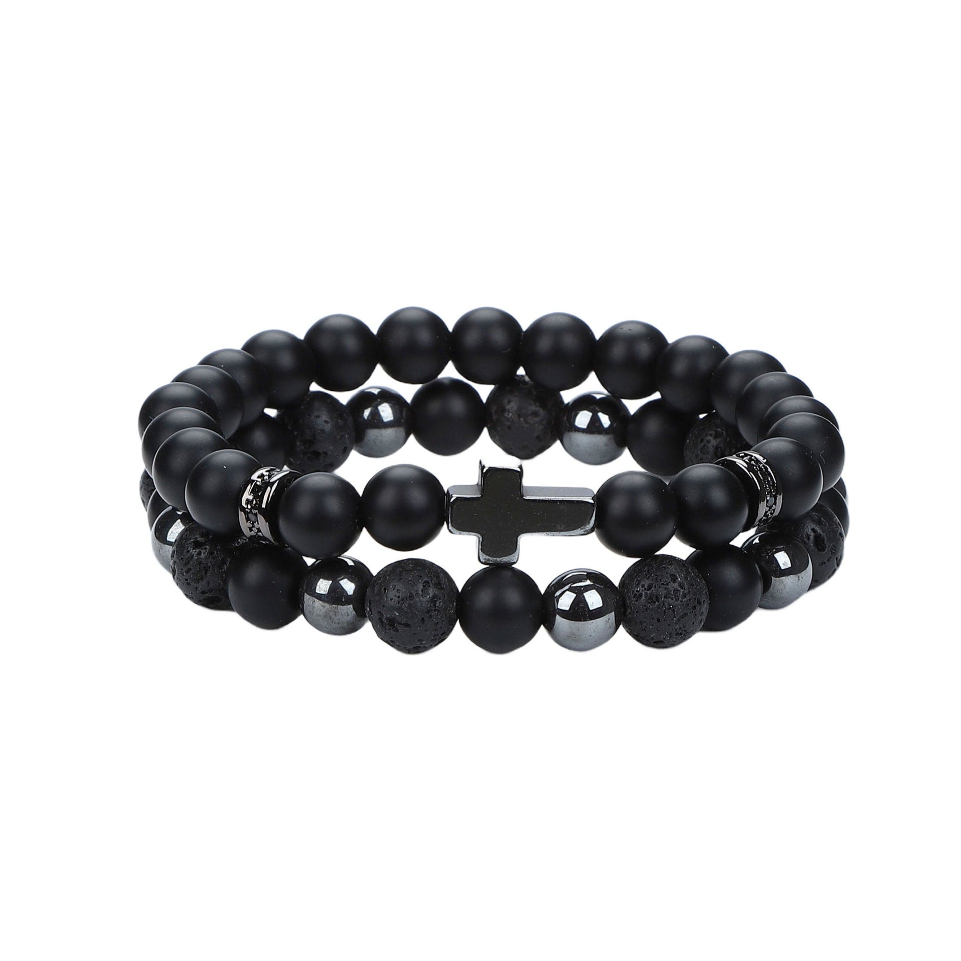 Natural Stone Skull Bracelet For Men In Black, 1 Set