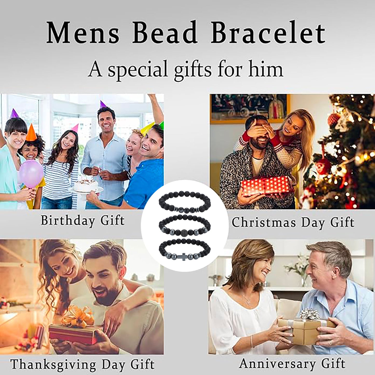 Men's Black Beaded Bracelet Featuring Elegant Beading Craftsmanship