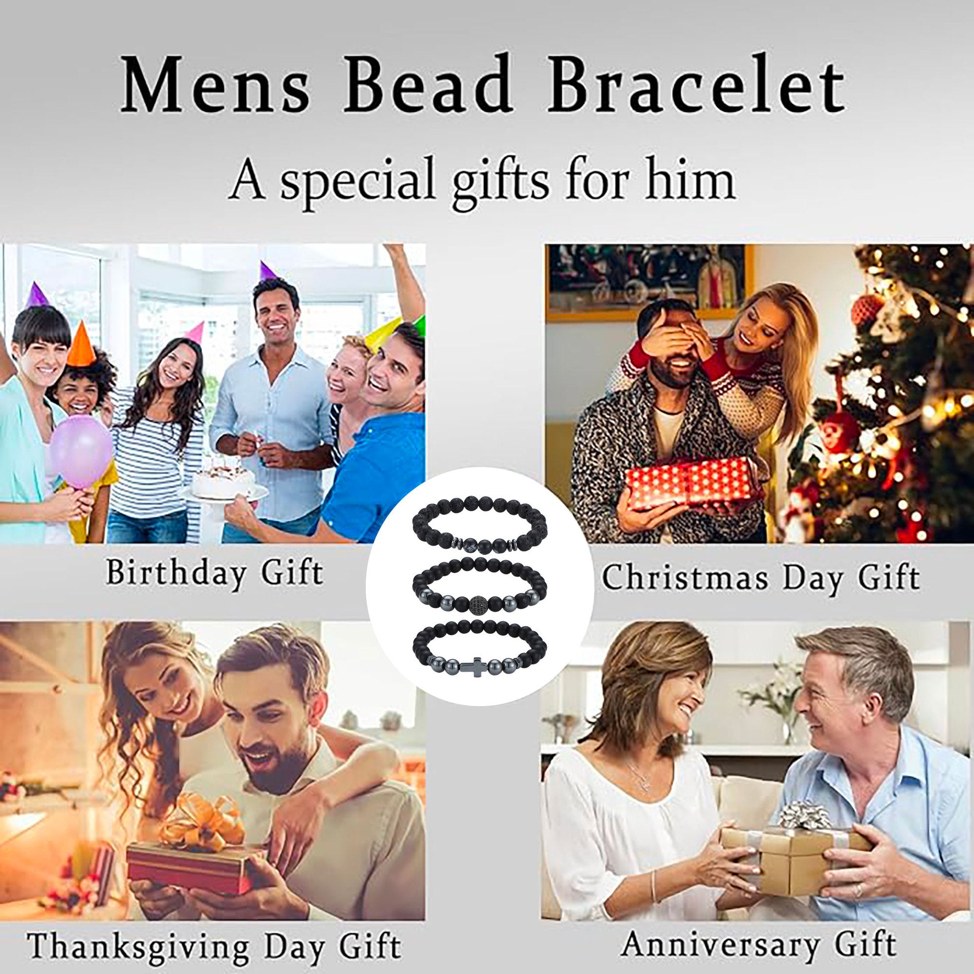 Men's Black Beaded Bracelet Featuring Elegant Beading Craftsmanship