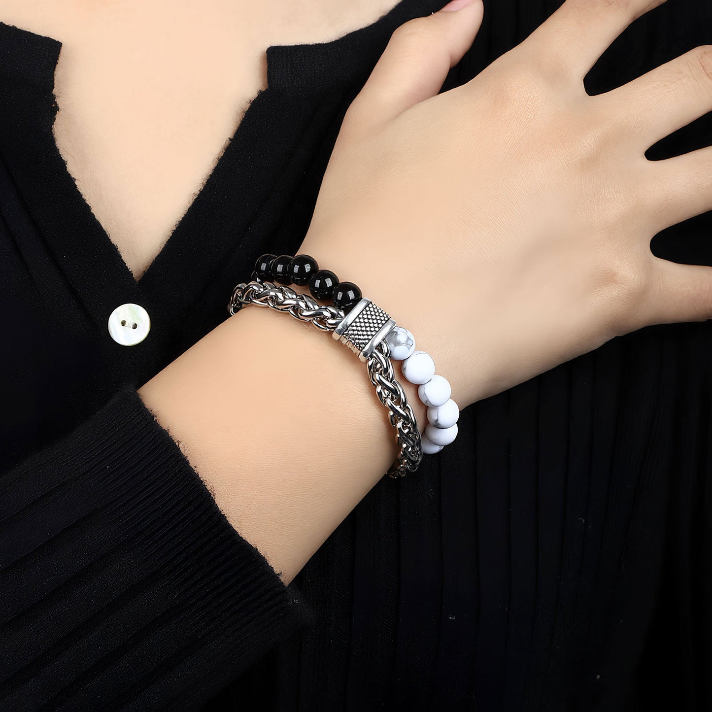 Men's Hip-Hop Cross Bracelet In Black Featuring Durable 304 Stainless Steel