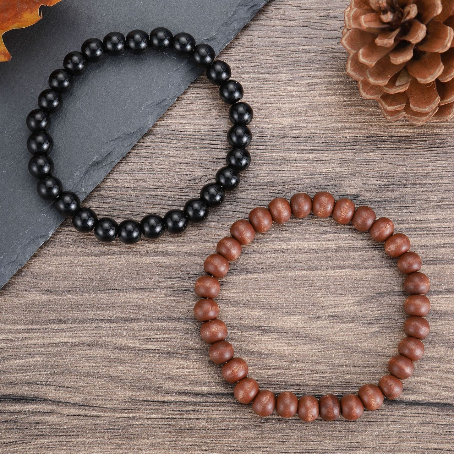Men's Black Beaded Bracelet Featuring Elegant Beading Craftsmanship