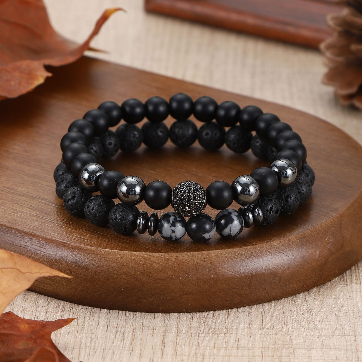 Men's Black Beaded Bracelet Featuring Elegant Beading Craftsmanship