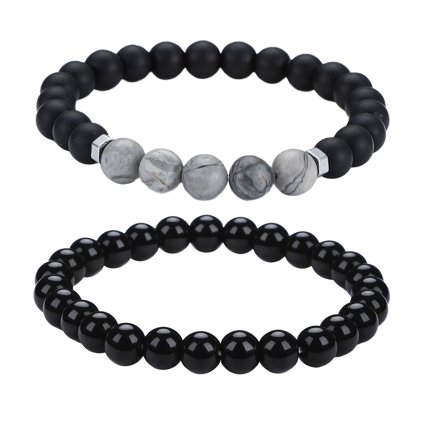 Men's Black Beaded Bracelet Featuring Elegant Beading Craftsmanship