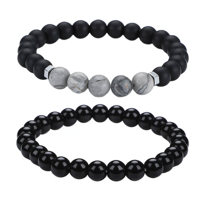 Men's Black Beaded Bracelet Featuring Elegant Beading Craftsmanship