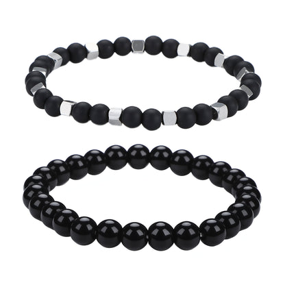 Men's Black Beaded Bracelet Featuring Elegant Beading Craftsmanship