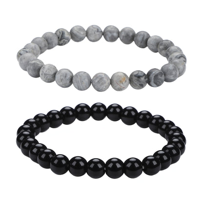 Men's Black Beaded Bracelet Featuring Elegant Beading Craftsmanship