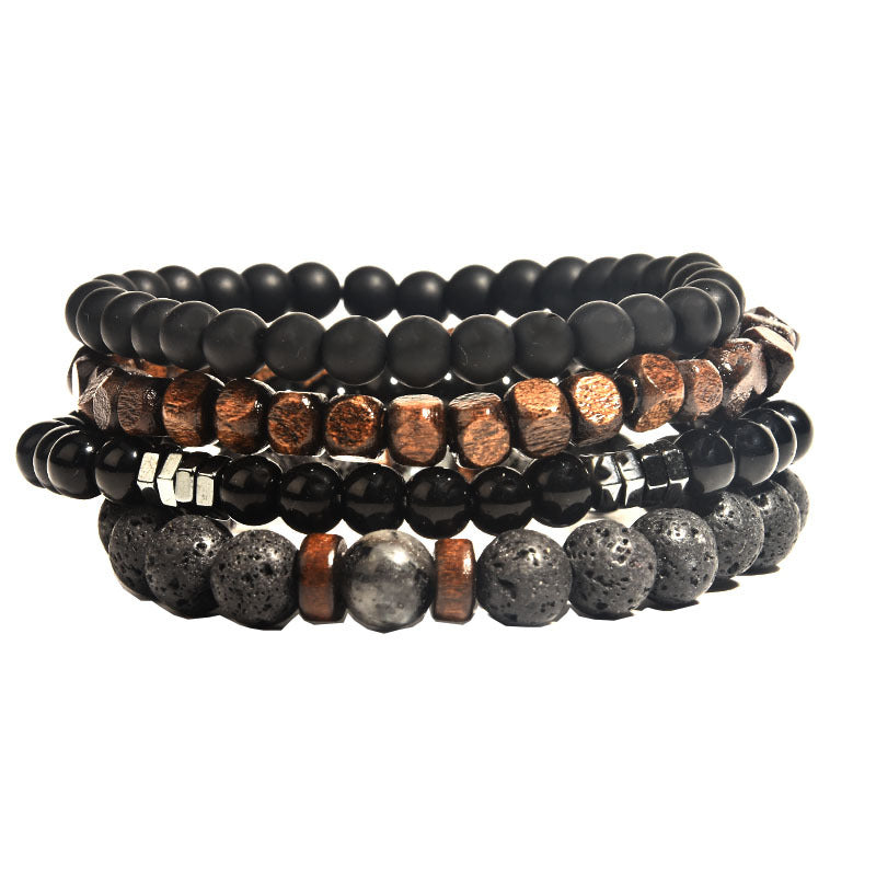 Ethnic Style Bracelets For Men And Women Featuring Wooden Beads In Black, Set Of 3 Pieces