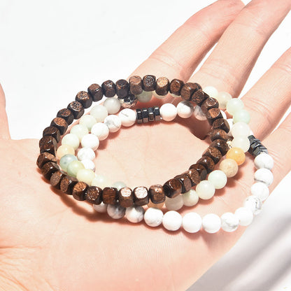 Ethnic Style Bracelets For Men And Women Featuring Wooden Beads In Black, Set Of 3 Pieces