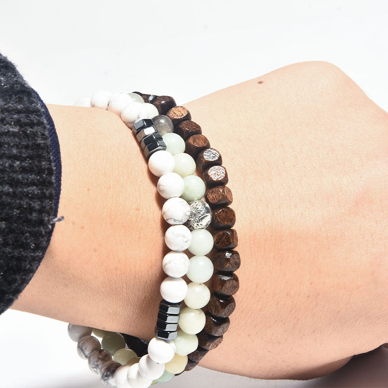 Ethnic Style Bracelets For Men And Women Featuring Wooden Beads In Black, Set Of 3 Pieces