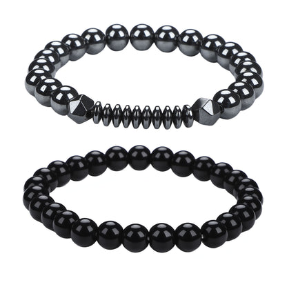 Men's Black Beaded Bracelet Featuring Elegant Beading Craftsmanship