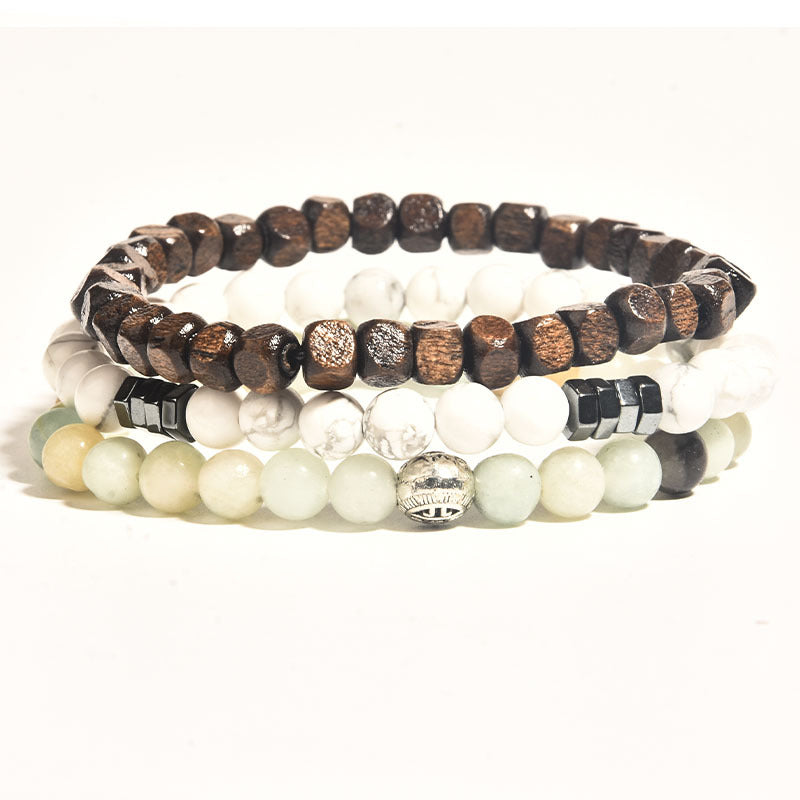 Ethnic Style Bracelets For Men And Women Featuring Wooden Beads In Black, Set Of 3 Pieces