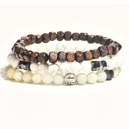 Ethnic Style Bracelets For Men And Women Featuring Wooden Beads In Black, Set Of 3 Pieces