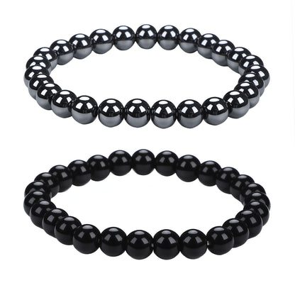 Men's Black Beaded Bracelet Featuring Elegant Beading Craftsmanship