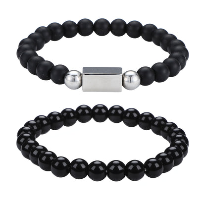 Men's Black Beaded Bracelet Featuring Elegant Beading Craftsmanship