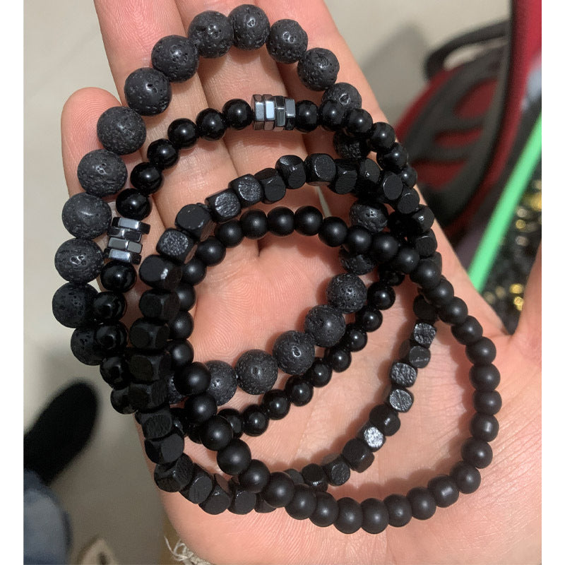 Ethnic Style Bracelets For Men And Women Featuring Wooden Beads In Black, Set Of 3 Pieces