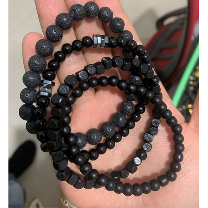 Ethnic Style Bracelets For Men And Women Featuring Wooden Beads In Black, Set Of 3 Pieces