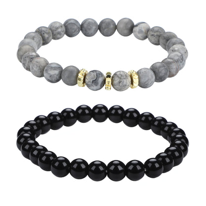 Men's Black Beaded Bracelet Featuring Elegant Beading Craftsmanship