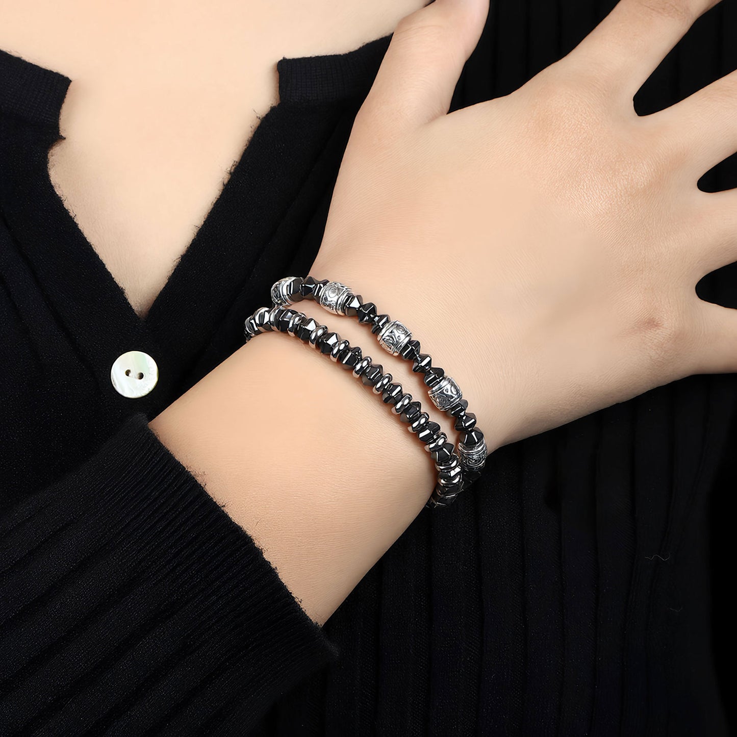 Men's Hip-Hop Cross Bracelet In Black Featuring Durable 304 Stainless Steel