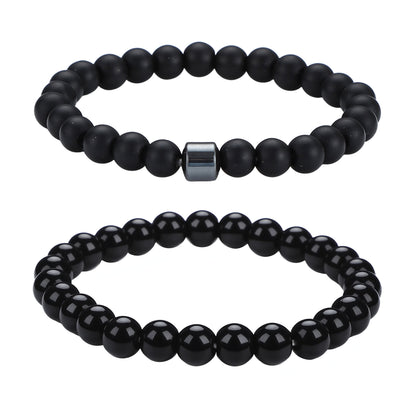 Men's Black Beaded Bracelet Featuring Elegant Beading Craftsmanship