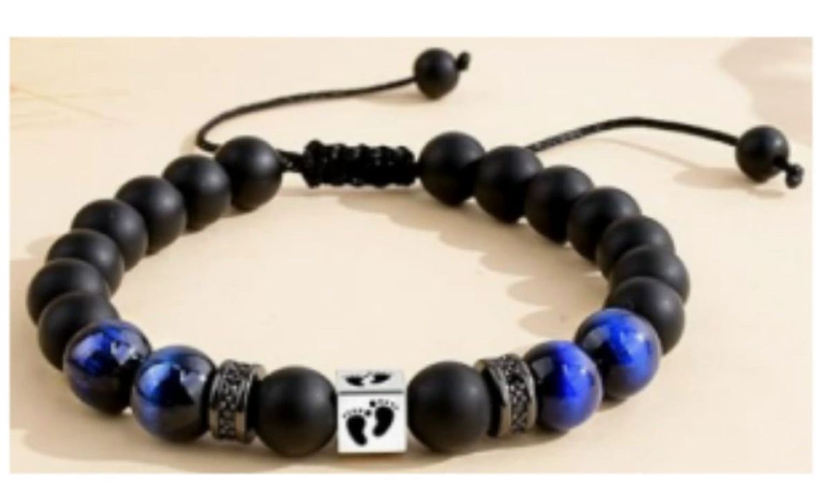 Men's Cross Bracelet In Black Tiger Eye Featuring Elegant Design