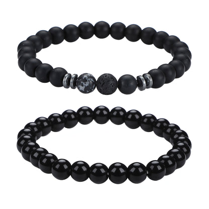 Men's Black Beaded Bracelet Featuring Elegant Beading Craftsmanship