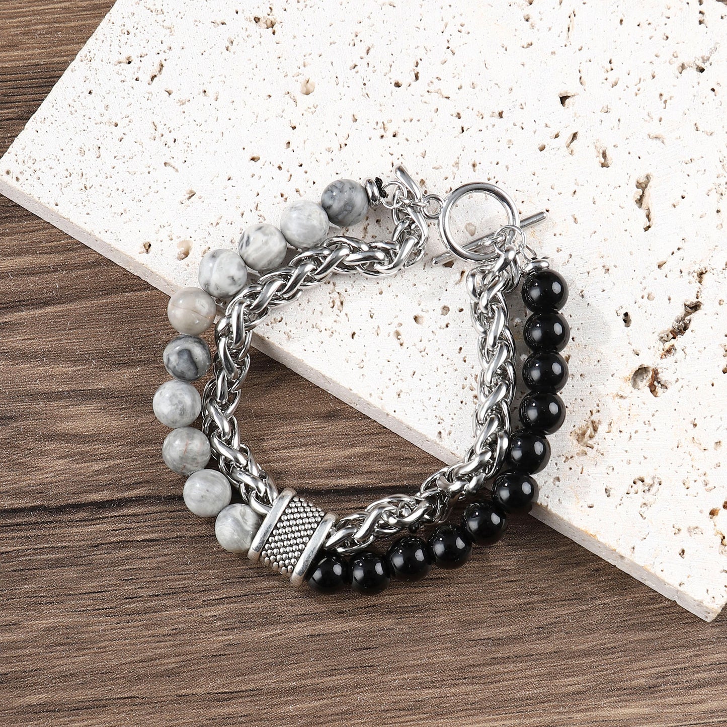Men's Hip-Hop Cross Bracelet In Black Featuring Durable 304 Stainless Steel