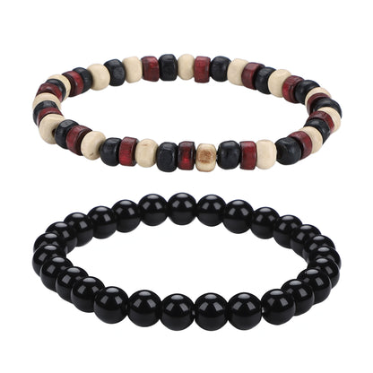 Men's Black Beaded Bracelet Featuring Elegant Beading Craftsmanship